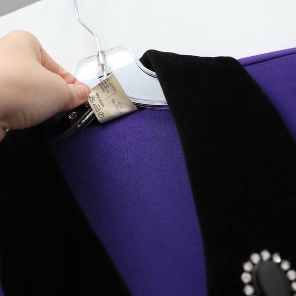 Rare Vintage Purple wool dress fitted classic 80s 90s belted collared brooch 1X - Picture 8 of 9